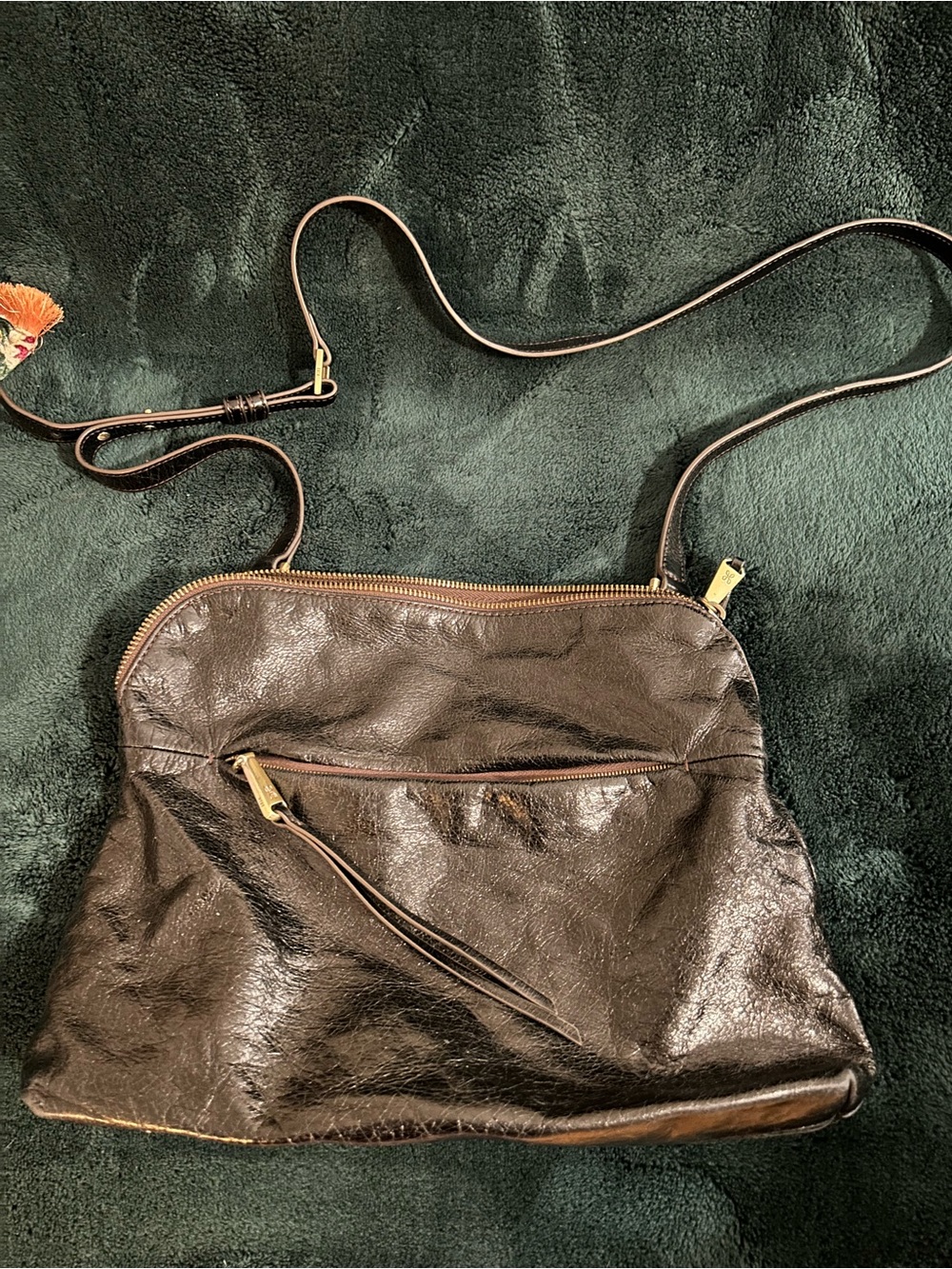 HOBO Black Polished Leather Slouchy Shoulder Crossbody Bag Purse
